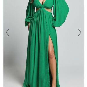 Showpo Green Paige Maxi Long Sleeve Dress